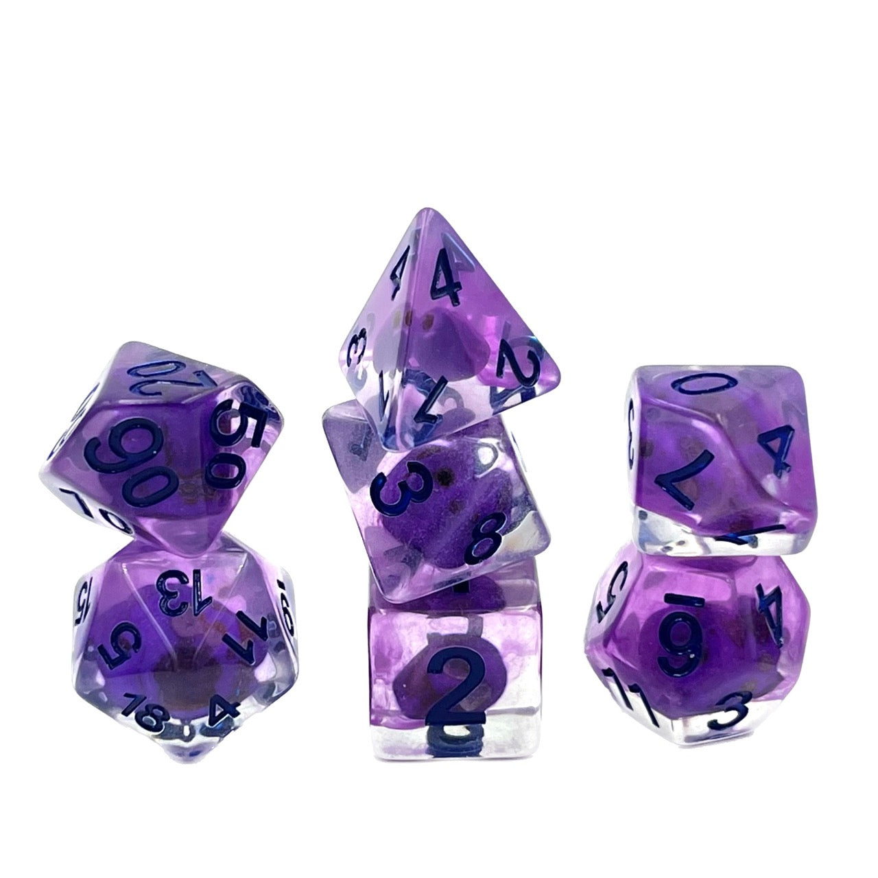 7-teiliges RPG Würfelset Transparent: Purple Skull