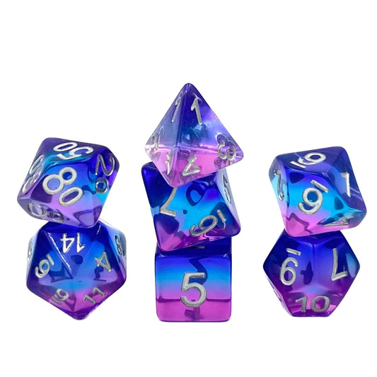 7-teiliges RPG Würfelset Transparent: Purple Sky