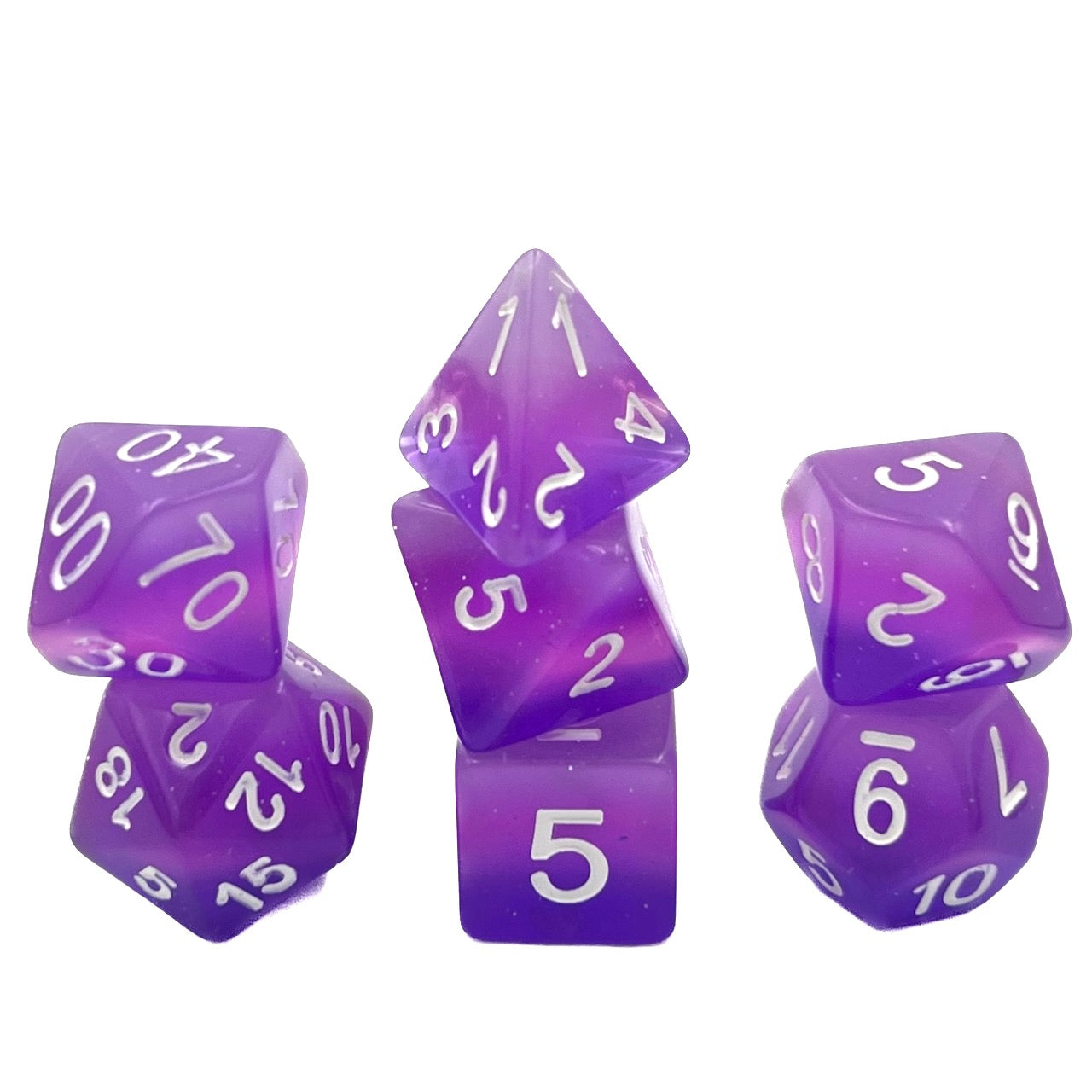 7-teiliges RPG Würfelset Transparent: Domino Grape