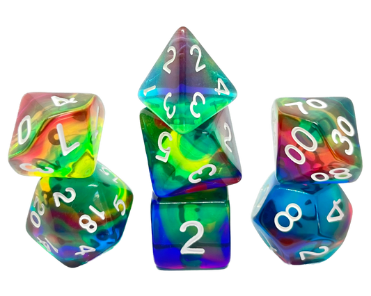 7-teiliges RPG Würfelset Transparent: Rainbow Storm