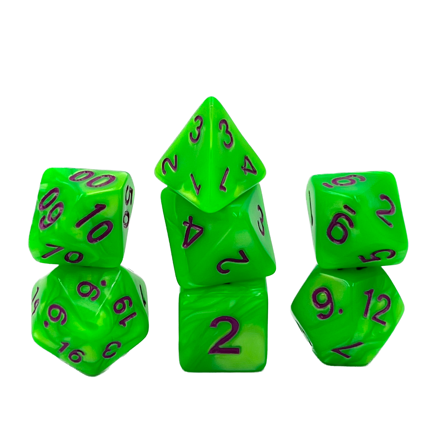 7-teiliges RPG Würfelset Pearl: Green/Purple