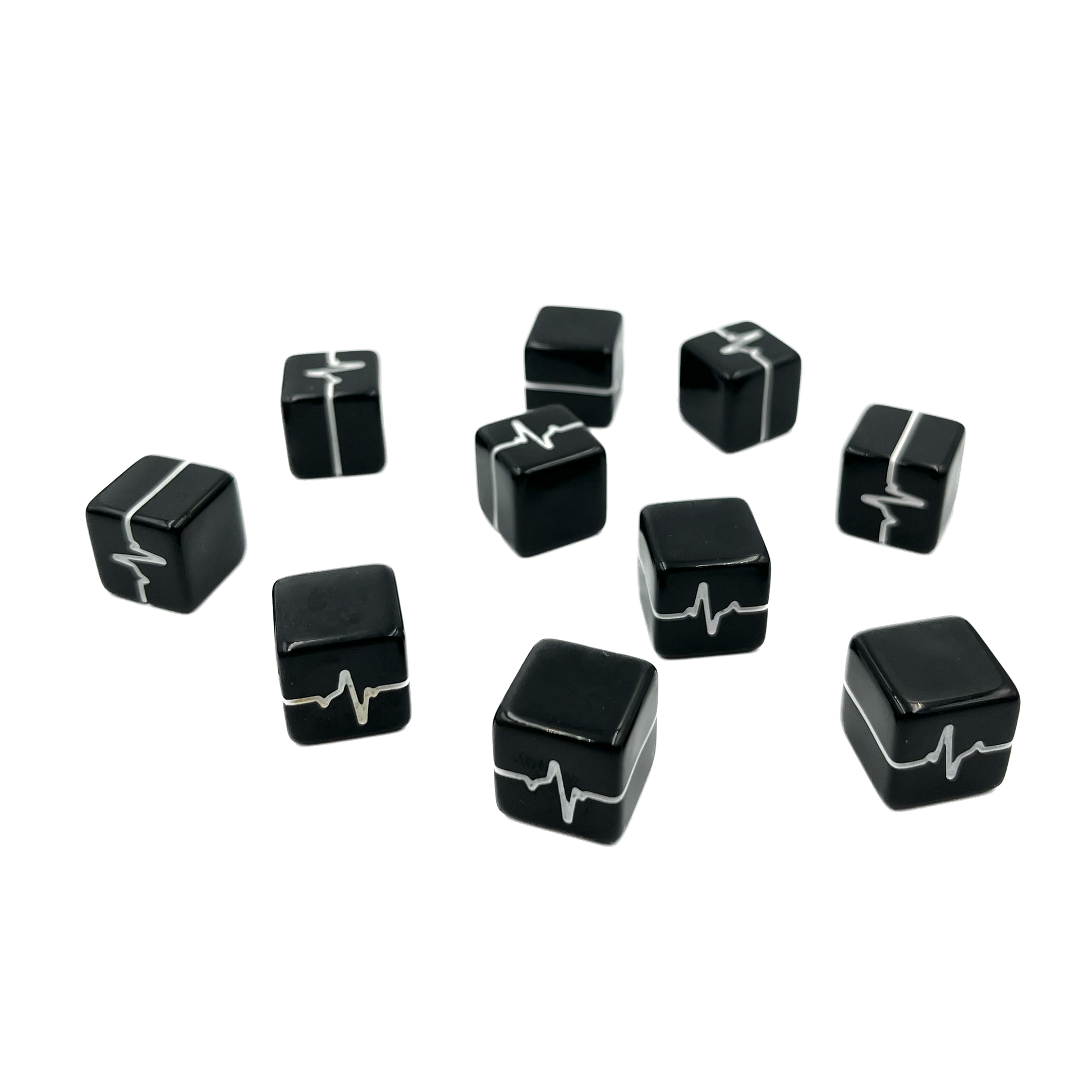 Human Pulse Fate/Fudge Dice Set - 8 Black Dice With Heartbeat & Flatline Symbols