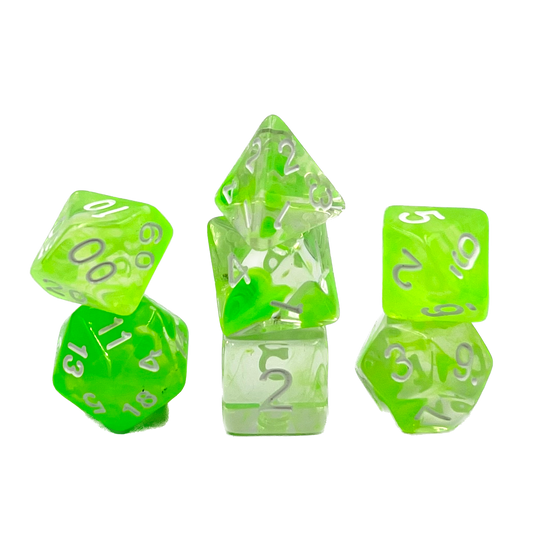 7-teiliges RPG Würfelset Transparent: Nebula Lime