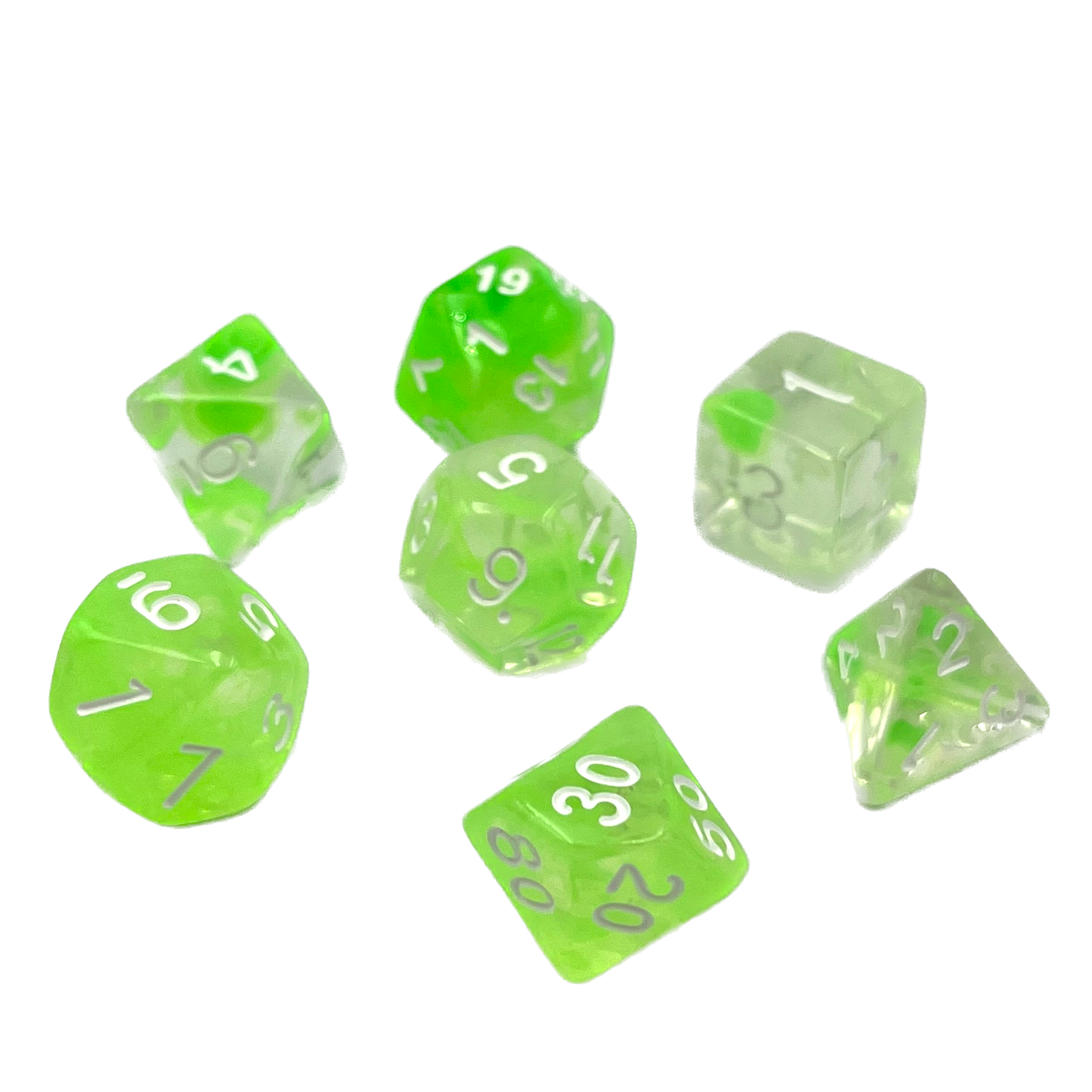 7-teiliges RPG Würfelset Transparent: Nebula Lime