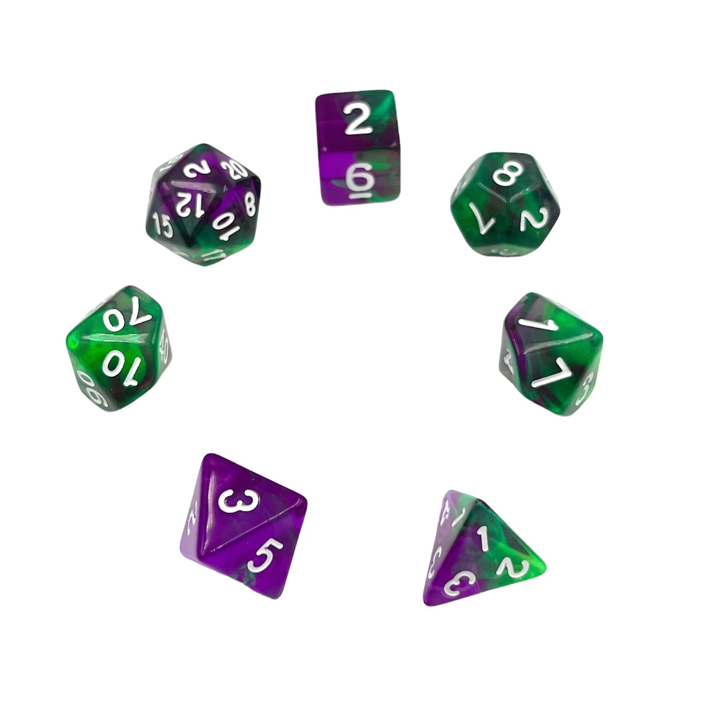 7-teiliges RPG Würfelset Transparent: Violet Evergreen