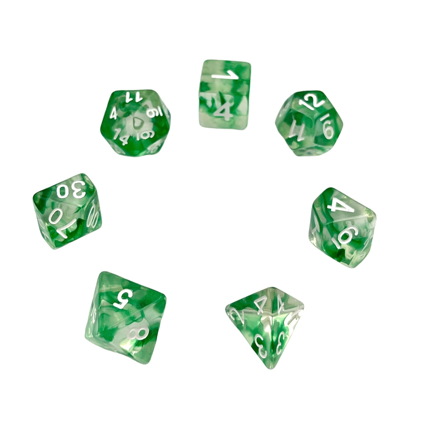 7-teiliges RPG Würfelset Transparent: Nebula Green
