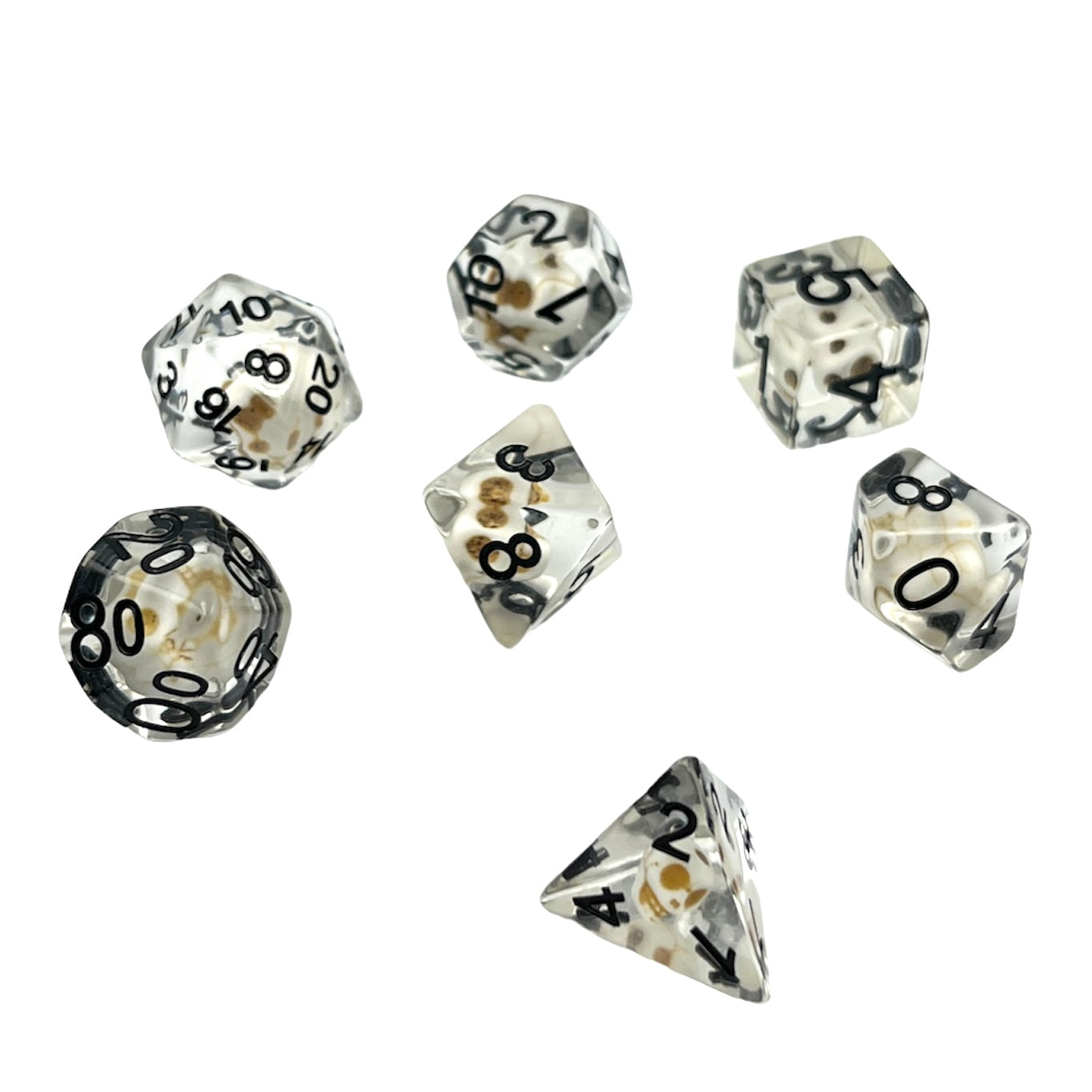 7-teiliges RPG Würfelset Transparent: Skull