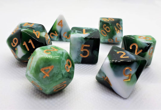 7-teiliges RPG Würfelset Mehrfarbig: Racing Green/White