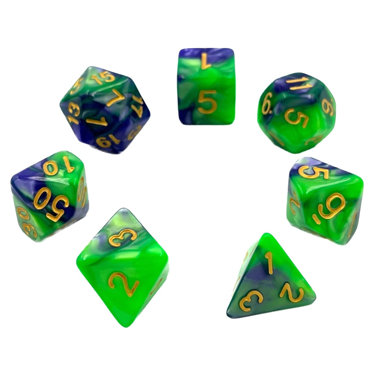 7-teiliges RPG Würfelset Mehrfarbig: Racing Green/Purple